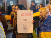 Two hundred people take part in a demonstration to mark 1,000 days since the full-scale war between Ukraine and Russia in Cologne, Germany,...