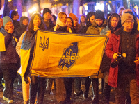 Two hundred people take part in a demonstration to mark 1,000 days since the full-scale war between Ukraine and Russia in Cologne, Germany,...