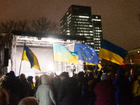 Two hundred people take part in a demonstration to mark 1,000 days since the full-scale war between Ukraine and Russia in Cologne, Germany,...