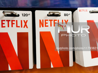 Netflix gift cards are seen in a store in Torun, Poland on November 19, 2024. (