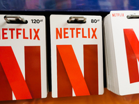 Netflix gift cards are seen in a store in Torun, Poland on November 19, 2024. (