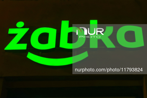 Zabka logo on a store store in Torun, Poland on November 19, 2024. 