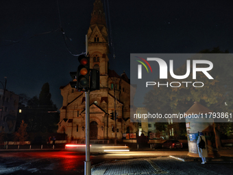 St. Paul's Lutheran Church (Odesa Kirche) is seen during a power outage in Odesa, Ukraine, on November 18, 2024. (