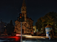 St. Paul's Lutheran Church (Odesa Kirche) is seen during a power outage in Odesa, Ukraine, on November 18, 2024. (