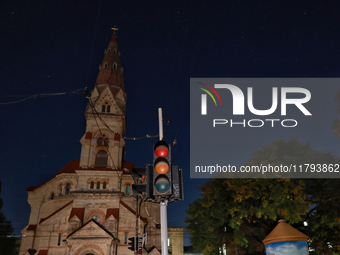 St. Paul's Lutheran Church (Odesa Kirche) is seen during a power outage in Odesa, Ukraine, on November 18, 2024. (