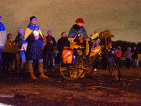 Two hundred people take part in a demonstration to mark 1,000 days since the full-scale war between Ukraine and Russia in Cologne, Germany,...