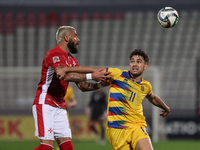 Enrico Pepe of Malta vies for the ball with Albert Rosas of Andorra during the UEFA Nations League, League D, Group D2 soccer match between...