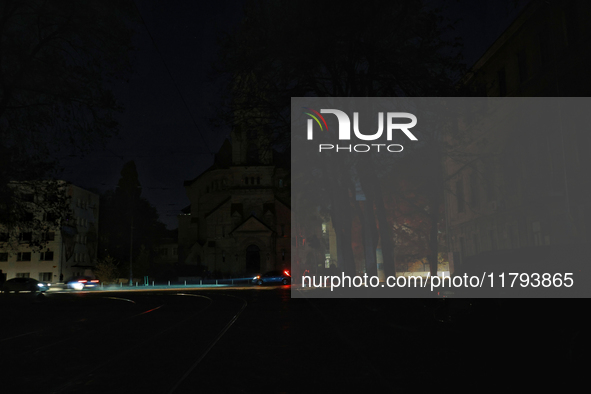 St. Paul's Lutheran Church (Odesa Kirche) is seen during a power outage in Odesa, Ukraine, on November 18, 2024. 