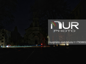 St. Paul's Lutheran Church (Odesa Kirche) is seen during a power outage in Odesa, Ukraine, on November 18, 2024. (