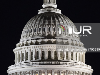 Night view of the illuminated US Capitol, the seat of the United States Congress with the United States Senate and the US House of Represent...