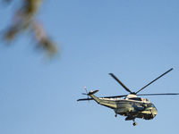 U.S. Marine Corps VH-92A know as Marine One helicopter flying over Washington DC. Marine One is the call sign of any United States Marine Co...