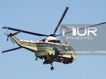 U.S. Marine Corps VH-92A know as Marine One helicopter flying over Washington DC. Marine One is the call sign of any United States Marine Co...