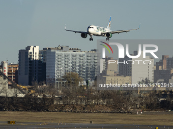 Frontier Airlines Airbus A320neo passenger aircraft spotted on final approach flying, landing and taxiing on the runway and taxiway of LaGua...