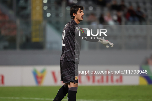 Iker Alvarez, goalkeeper of Andorra, participates in the UEFA Nations League, League D, Group D2 soccer match between Malta and Andorra at t...