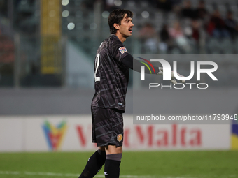 Iker Alvarez, goalkeeper of Andorra, participates in the UEFA Nations League, League D, Group D2 soccer match between Malta and Andorra at t...