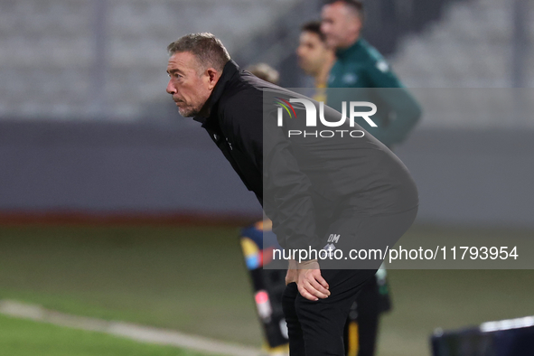 In Ta' Qali, Malta, on November 19, 2024, Davide Mazzotta, interim coach of Malta, reacts during the UEFA Nations League, League D, Group D2...