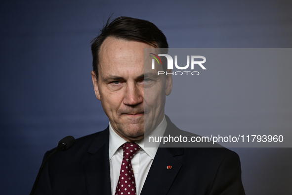 WARSAW, POLAND - NOVEMBER 19:   
Radoslaw Sikorski, Poland's Minister of Foreign Affairs, addresses a press briefing to present conclusions...