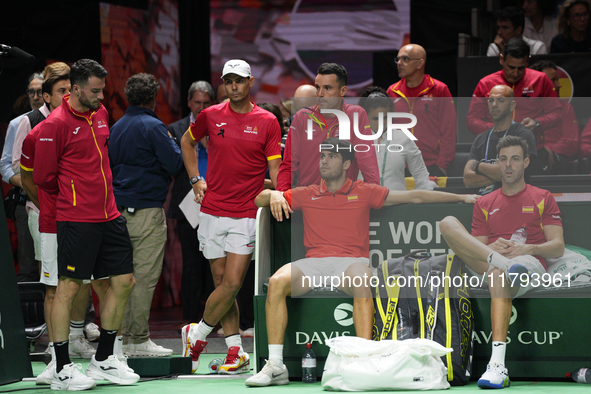 MALAGA, SPAIN - NOVEMBER 19: Spanish team after losing the Quarter-Final tie between Netherlands and Spain during the Davis Cup Final at Pal...