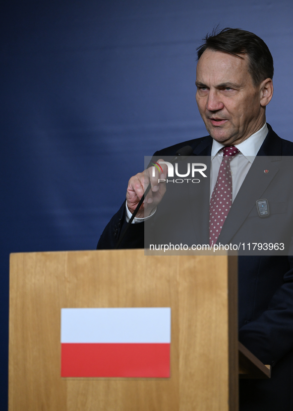 WARSAW, POLAND - NOVEMBER 19:   
Radoslaw Sikorski, Poland's Minister of Foreign Affairs, addresses a press briefing to present conclusions...