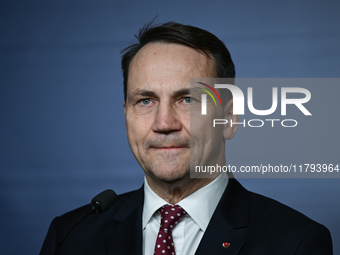 WARSAW, POLAND - NOVEMBER 19:   
Radoslaw Sikorski, Poland's Minister of Foreign Affairs, addresses a press briefing to present conclusions...