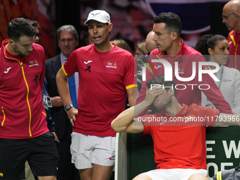 MALAGA, SPAIN - NOVEMBER 19: Spanish team after losing the Quarter-Final tie between Netherlands and Spain during the Davis Cup Final at Pal...