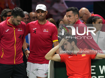 MALAGA, SPAIN - NOVEMBER 19: Spanish team after losing the Quarter-Final tie between Netherlands and Spain during the Davis Cup Final at Pal...