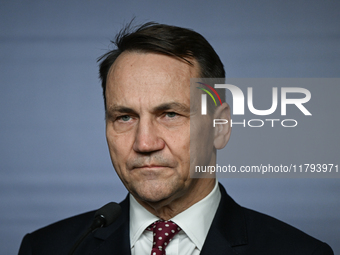 WARSAW, POLAND - NOVEMBER 19:   
Radoslaw Sikorski, Poland's Minister of Foreign Affairs, addresses a press briefing to present conclusions...