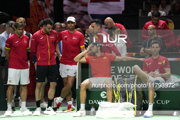 MALAGA, SPAIN - NOVEMBER 19: Spanish team after losing the Quarter-Final tie between Netherlands and Spain during the Davis Cup Final at Pal...