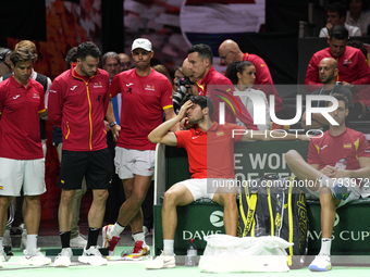 MALAGA, SPAIN - NOVEMBER 19: Spanish team after losing the Quarter-Final tie between Netherlands and Spain during the Davis Cup Final at Pal...