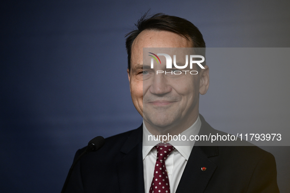 WARSAW, POLAND - NOVEMBER 19:   
Radoslaw Sikorski, Poland's Minister of Foreign Affairs, addresses a press briefing to present conclusions...