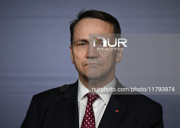 WARSAW, POLAND - NOVEMBER 19:   
Radoslaw Sikorski, Poland's Minister of Foreign Affairs, addresses a press briefing to present conclusions...