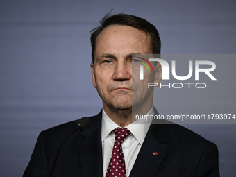 WARSAW, POLAND - NOVEMBER 19:   
Radoslaw Sikorski, Poland's Minister of Foreign Affairs, addresses a press briefing to present conclusions...