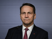 WARSAW, POLAND - NOVEMBER 19:   
Radoslaw Sikorski, Poland's Minister of Foreign Affairs, addresses a press briefing to present conclusions...