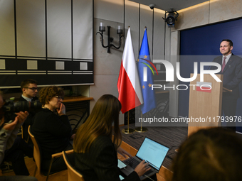 WARSAW, POLAND - NOVEMBER 19:   
Radoslaw Sikorski, Poland's Minister of Foreign Affairs, addresses a press briefing to present conclusions...