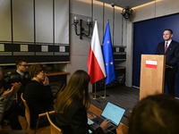 WARSAW, POLAND - NOVEMBER 19:   
Radoslaw Sikorski, Poland's Minister of Foreign Affairs, addresses a press briefing to present conclusions...