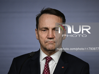 WARSAW, POLAND - NOVEMBER 19:   
Radoslaw Sikorski, Poland's Minister of Foreign Affairs, addresses a press briefing to present conclusions...