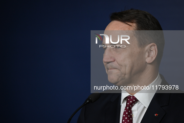 WARSAW, POLAND - NOVEMBER 19:   
Radoslaw Sikorski, Poland's Minister of Foreign Affairs, addresses a press briefing to present conclusions...