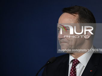 WARSAW, POLAND - NOVEMBER 19:   
Radoslaw Sikorski, Poland's Minister of Foreign Affairs, addresses a press briefing to present conclusions...