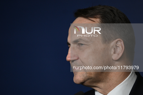 WARSAW, POLAND - NOVEMBER 19:   
Radoslaw Sikorski, Poland's Minister of Foreign Affairs, addresses a press briefing to present conclusions...