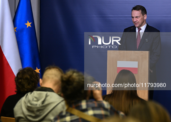 WARSAW, POLAND - NOVEMBER 19:   
Radoslaw Sikorski, Poland's Minister of Foreign Affairs, addresses a press briefing to present conclusions...