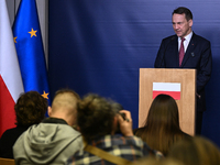 WARSAW, POLAND - NOVEMBER 19:   
Radoslaw Sikorski, Poland's Minister of Foreign Affairs, addresses a press briefing to present conclusions...