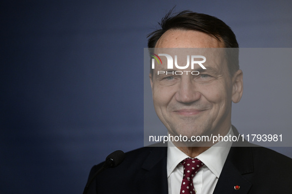 WARSAW, POLAND - NOVEMBER 19:   
Radoslaw Sikorski, Poland's Minister of Foreign Affairs, addresses a press briefing to present conclusions...