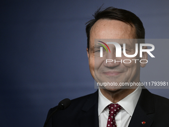 WARSAW, POLAND - NOVEMBER 19:   
Radoslaw Sikorski, Poland's Minister of Foreign Affairs, addresses a press briefing to present conclusions...