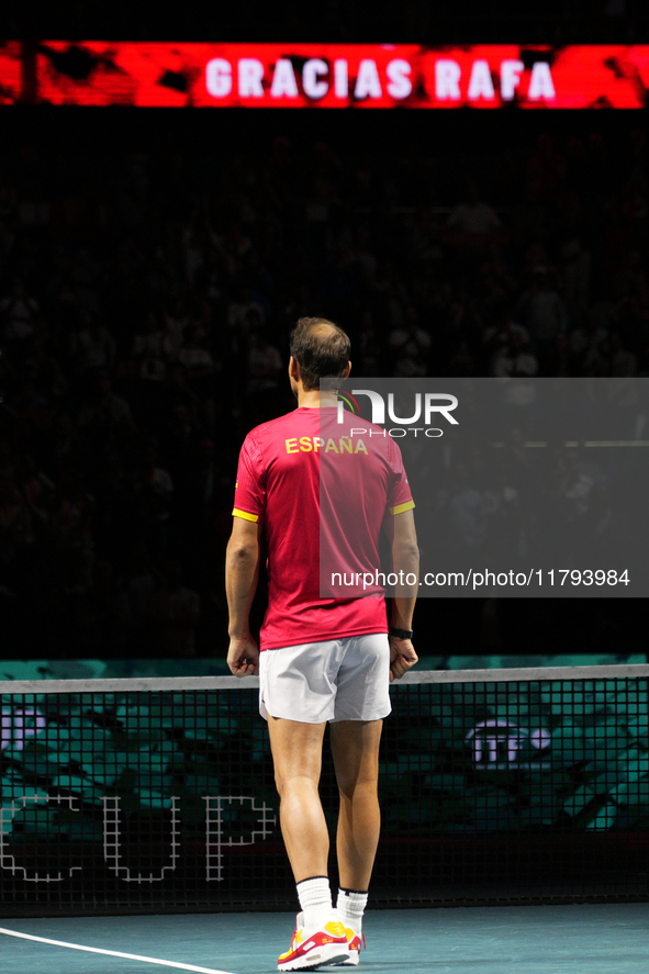 MALAGA, SPAIN - NOVEMBER 19: Rafa Nadal's farewell to professional tennis after being knocked out of the Quarter-Final of the Davis Cup Fina...