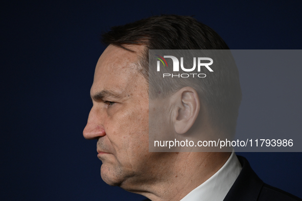 WARSAW, POLAND - NOVEMBER 19:   
Radoslaw Sikorski, Poland's Minister of Foreign Affairs, addresses a press briefing to present conclusions...