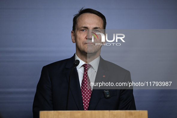 WARSAW, POLAND - NOVEMBER 19:   
Radoslaw Sikorski, Poland's Minister of Foreign Affairs, addresses a press briefing to present conclusions...