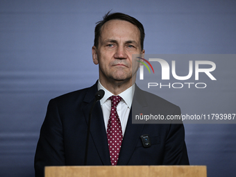 WARSAW, POLAND - NOVEMBER 19:   
Radoslaw Sikorski, Poland's Minister of Foreign Affairs, addresses a press briefing to present conclusions...