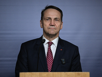 WARSAW, POLAND - NOVEMBER 19:   
Radoslaw Sikorski, Poland's Minister of Foreign Affairs, addresses a press briefing to present conclusions...