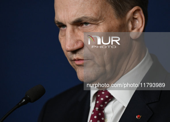 WARSAW, POLAND - NOVEMBER 19:   
Radoslaw Sikorski, Poland's Minister of Foreign Affairs, addresses a press briefing to present conclusions...