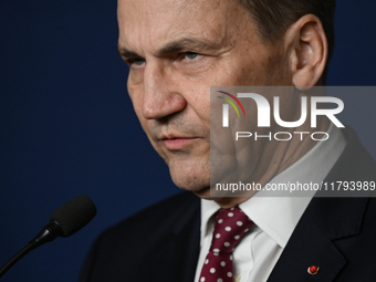 WARSAW, POLAND - NOVEMBER 19:   
Radoslaw Sikorski, Poland's Minister of Foreign Affairs, addresses a press briefing to present conclusions...